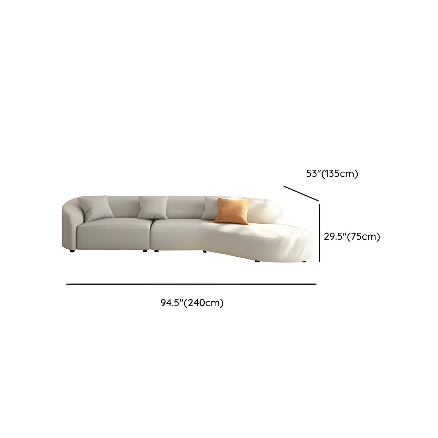 Modern Beige Tech Cloth Stationary Sectional Sofa with Wood Frame and Flared Arms thumbnail 15