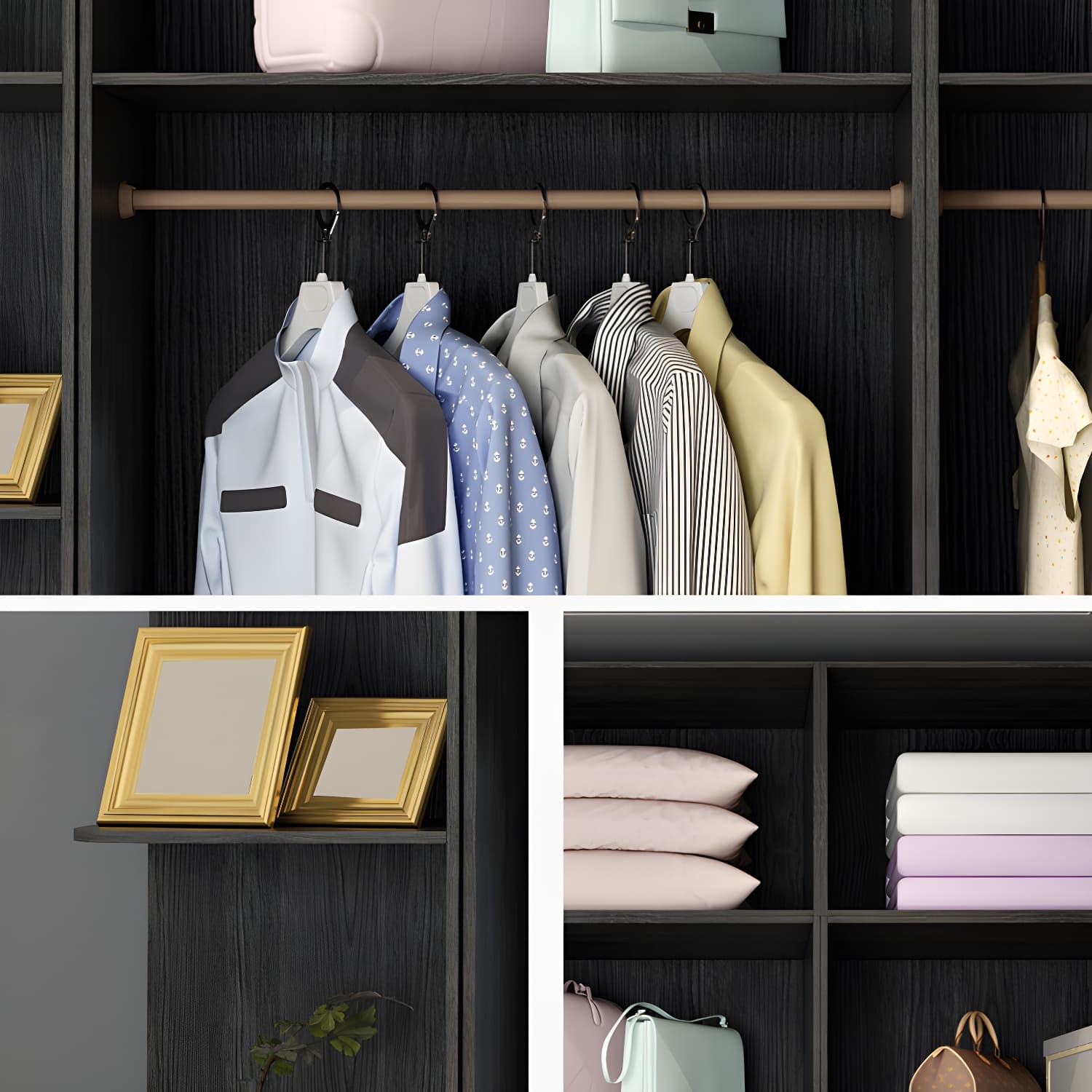 Modern Tempered Glass Doors Wardrobe Wood Frame Wardrobe without Light thumbnail 7