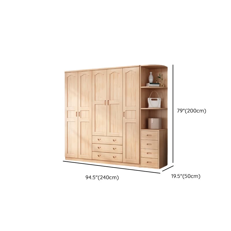 Modish Natural Color Reclaimed Wood Wardrobe Armoire with Soft Close Drawer, Soft Close Door thumbnail 28