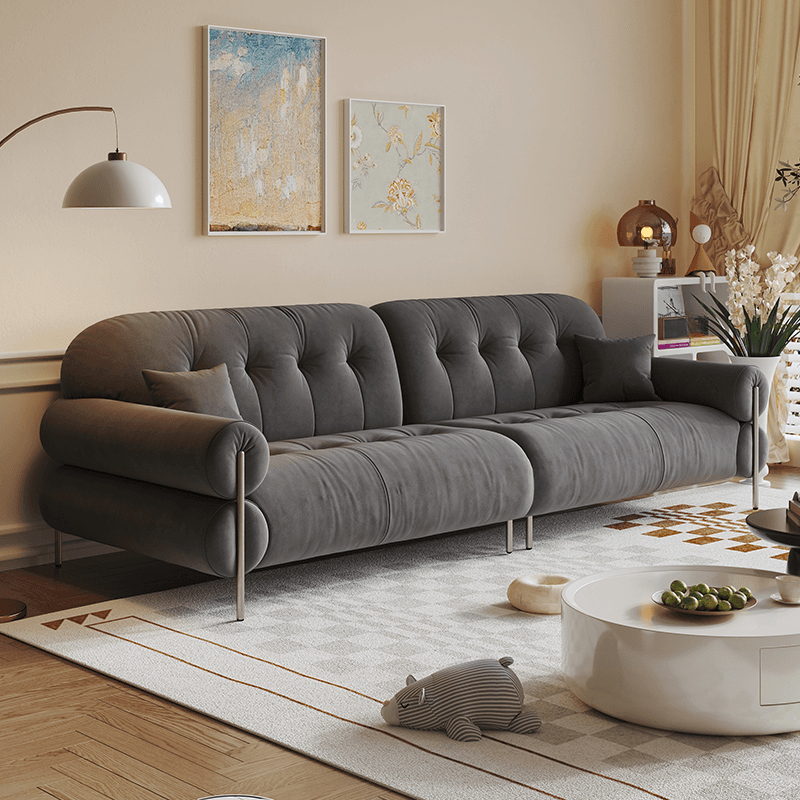Tear Resistant Standard Sofa with Pu/Flannel Upholstery in Grey/Auburn/Ivory thumbnail 5