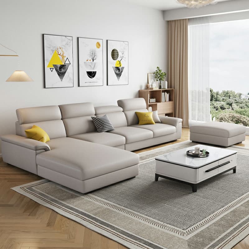 5-Seater Modish Left L-Shape Sofa Chaise with Natural Wood Frame thumbnail 8