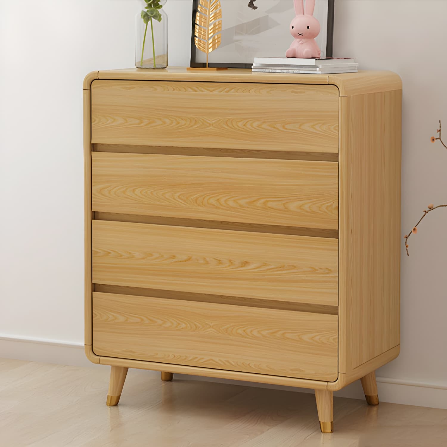 Modern Solid Wood Dresser with Narrow Profile and Drawers in Natural Finish