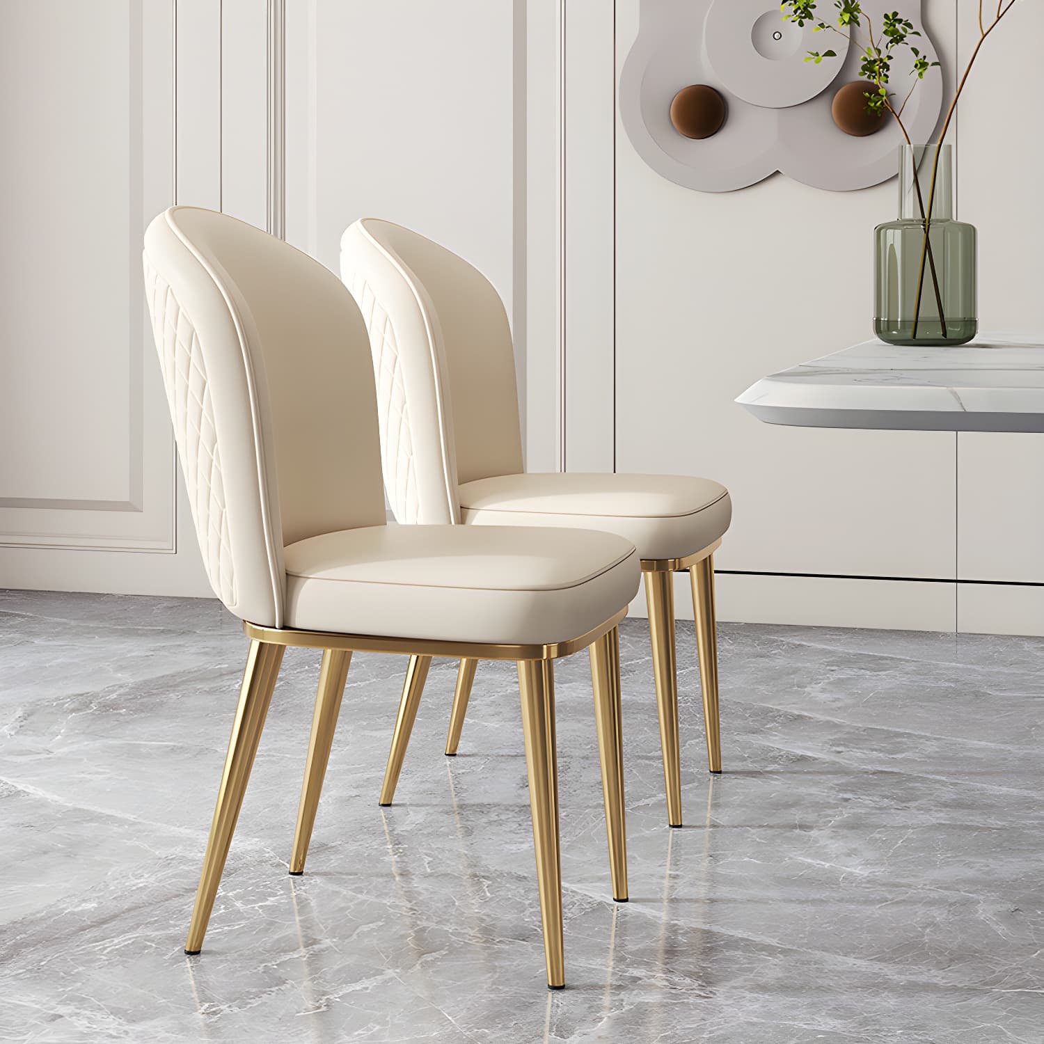 Glam Style Side Chair Leather Gold Frame Dining Chair for Home thumbnail 17
