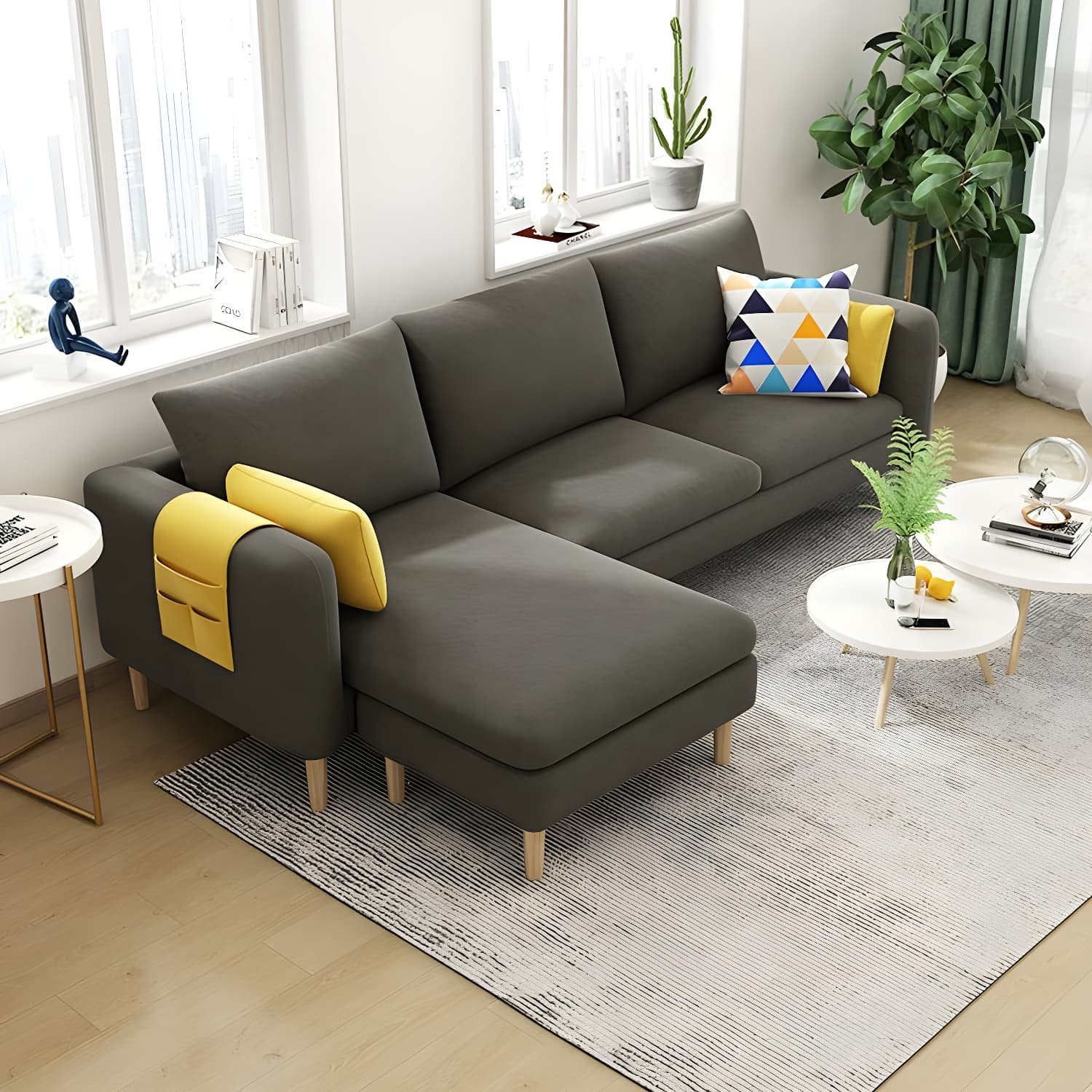 79.5" W L-Shaped Sectional Sofa with Square Arm and Bolster Pillows thumbnail 5