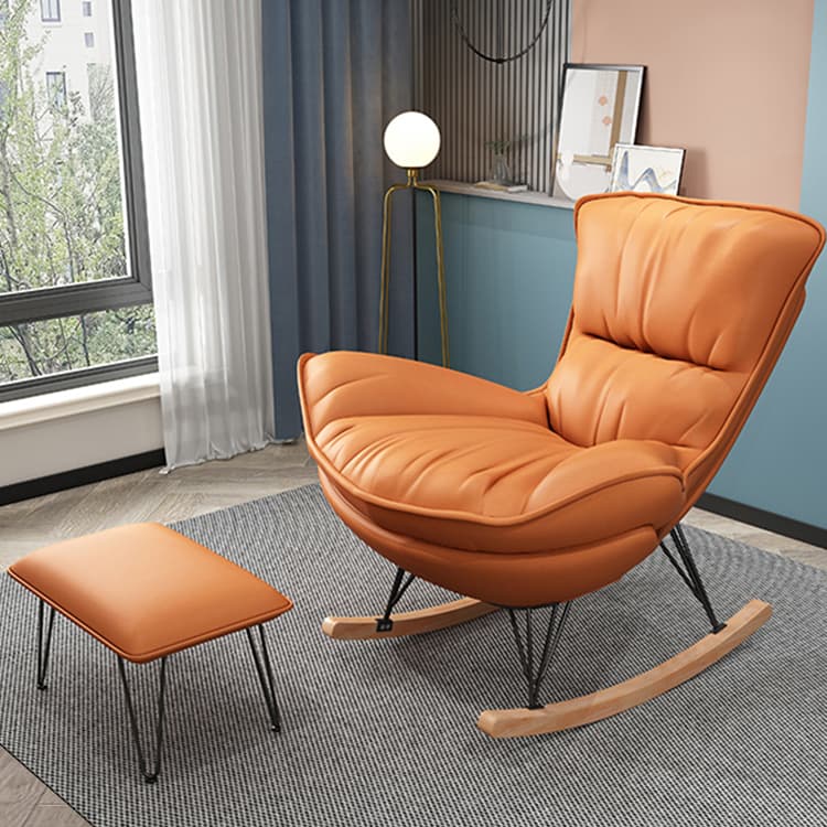 Indulgent Modern Upholstered Rocking Chair with Ottoman Perfect for Relaxation in Natural Wood Tone thumbnail 11