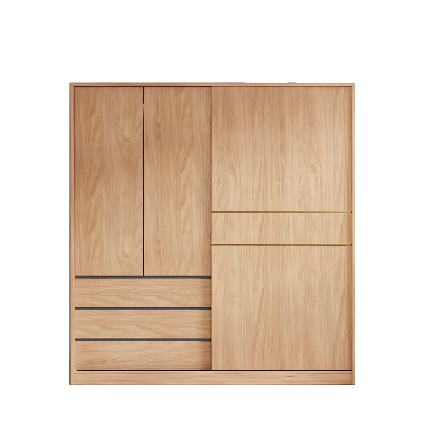 Natural Finish Wardrobe Armoire Sliding Wardrobe Cabinet with Drawer thumbnail 5