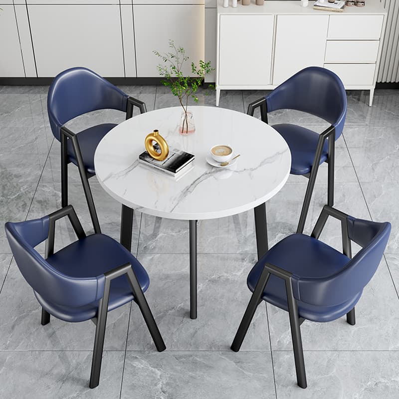 Dining Table Set with Rounded Shape and Padded Chair Back, Featuring Armrest and White Separable Table Top thumbnail 13