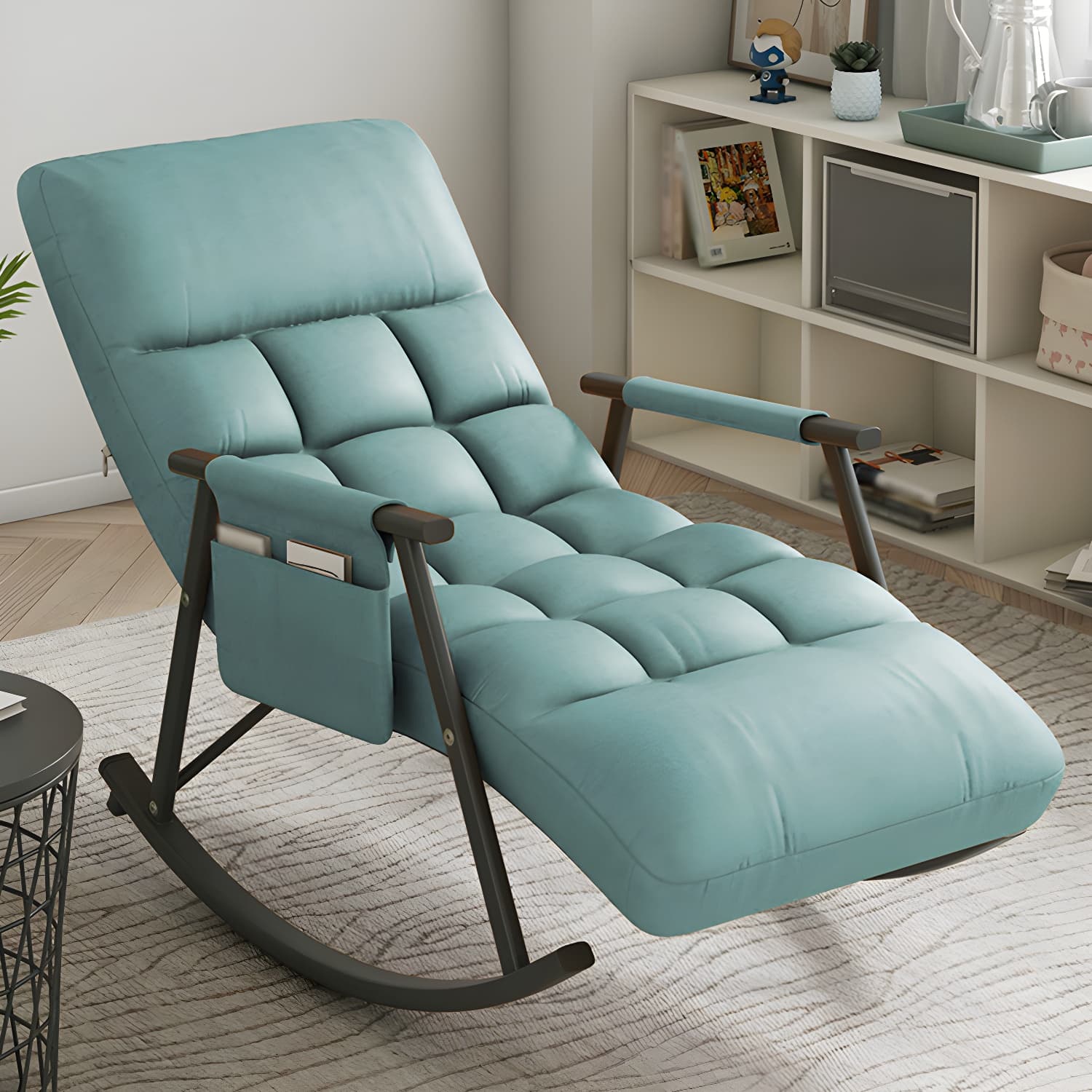 Faux Leather Rocking Chair Modern Style Rocker Chair with Storage thumbnail 4