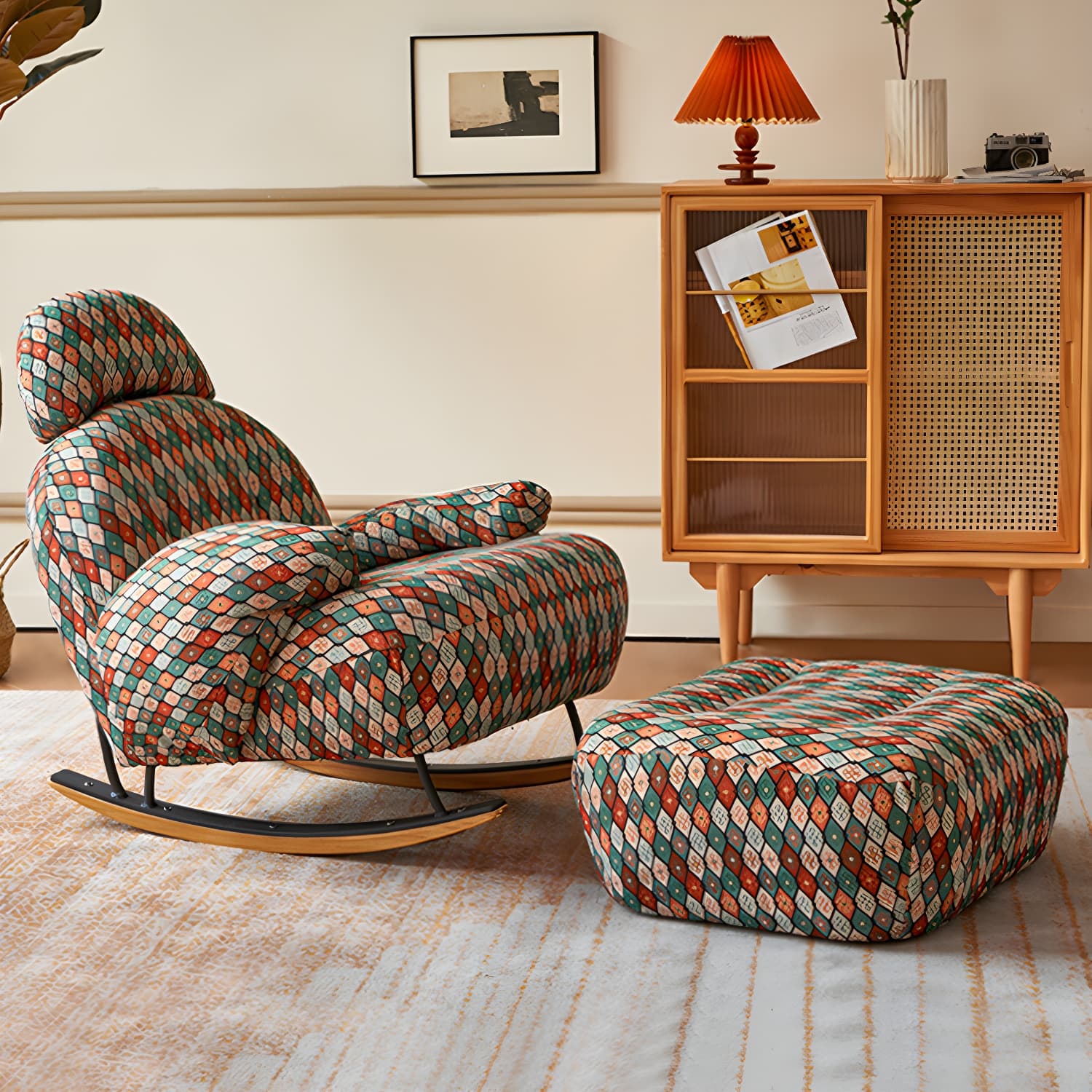 Spindle Living Room Contemporary Reclining Upholstered Rocking Accent Chair thumbnail 6
