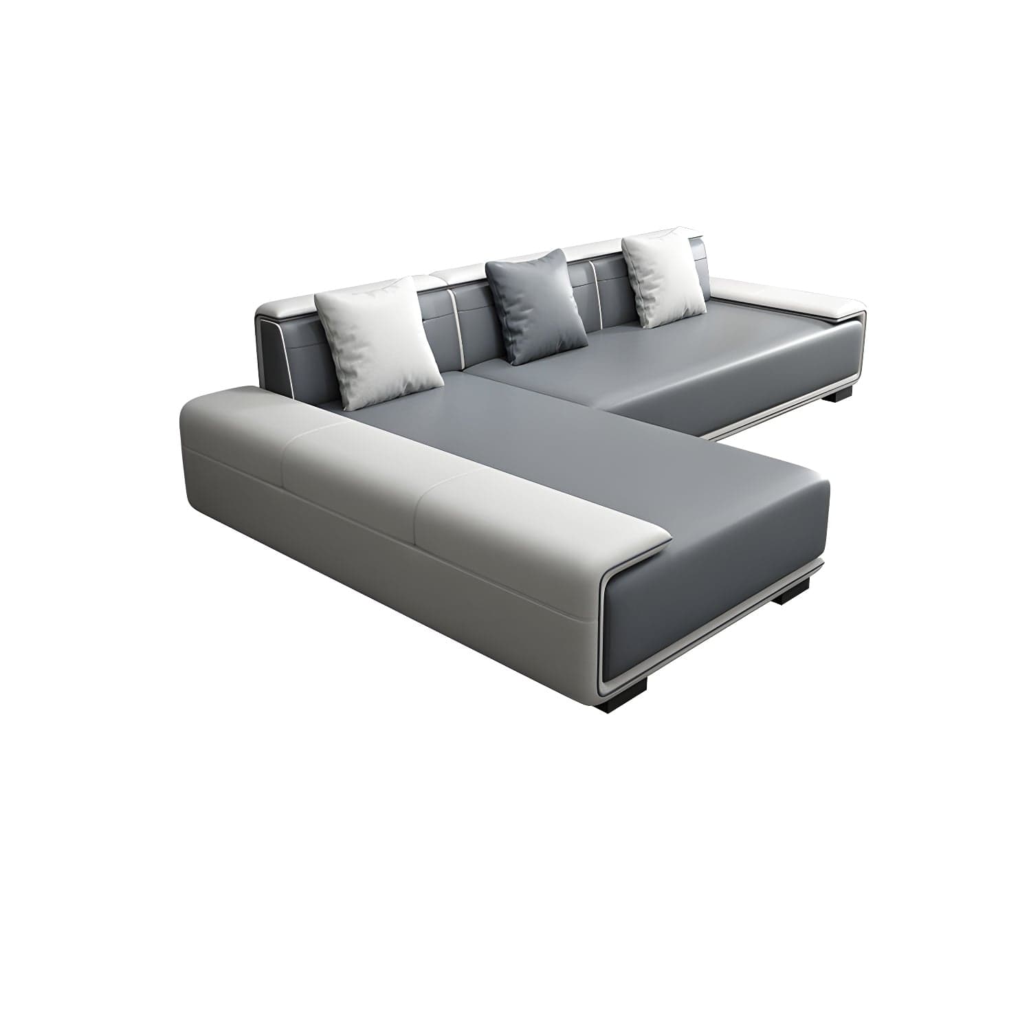 Faux Leather Sofa & Chaise with Pillows Modern U Sofa in Gray - 29.53" H thumbnail 19