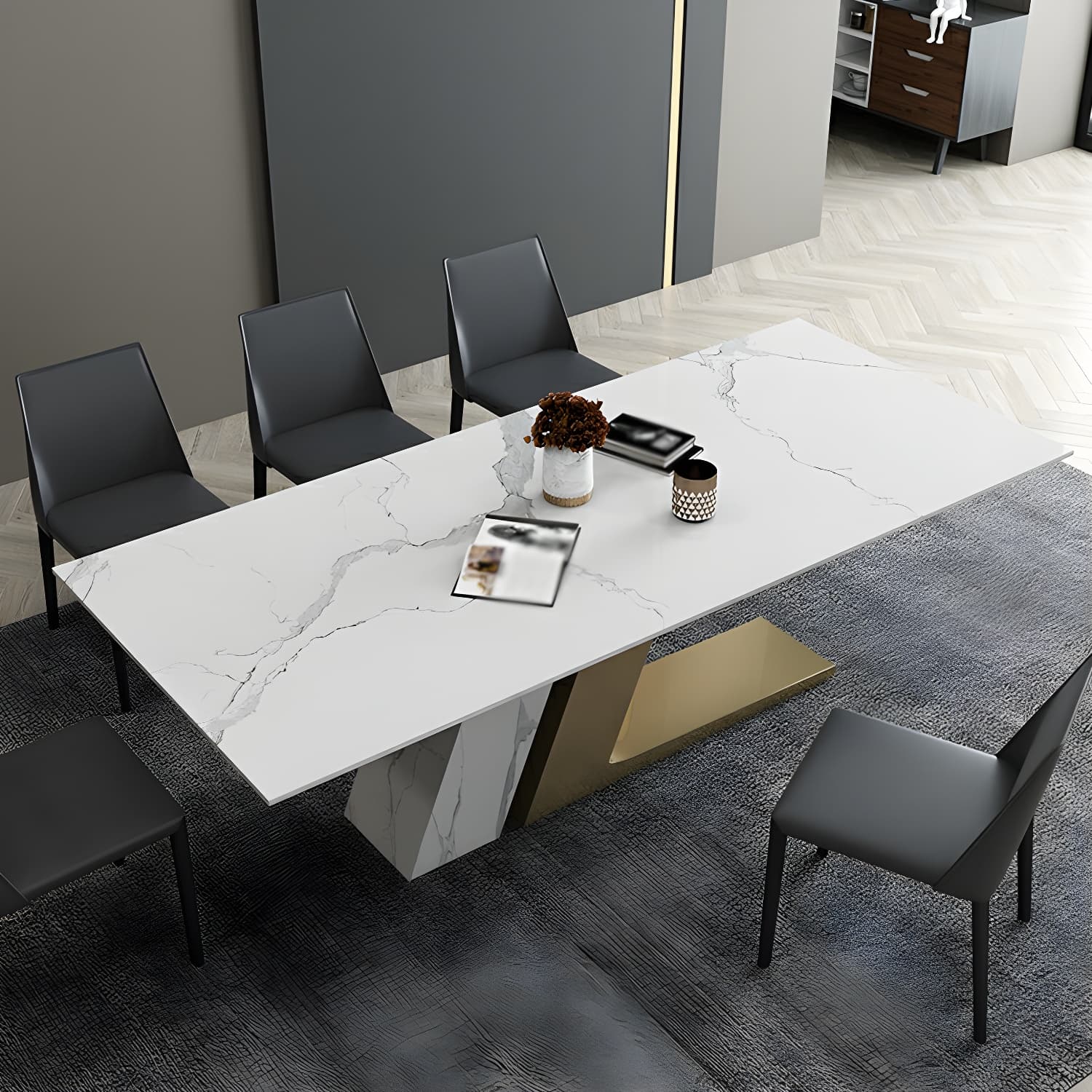 Contemporary 1/2/3/4/5/6/7 Pieces Dining Set Rectangle Dining Table Set thumbnail 1