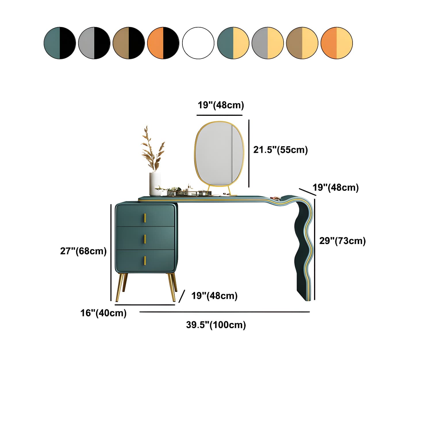 3 Drawers Make-up Vanity Set, 28.74" H Leather Vanity with Stool & Mirror thumbnail 29