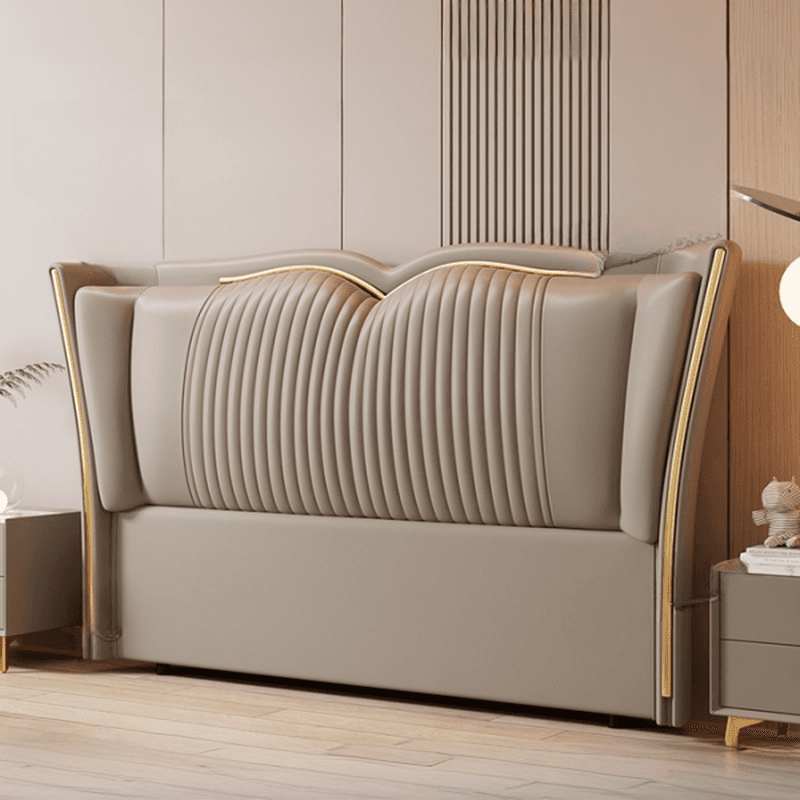 Modern Simple Style Wingback Headboard in Natural Wood for King/Queen/Full Bed with No Distressing, Sponge Upholstery, Free-standing Standard Height thumbnail 1