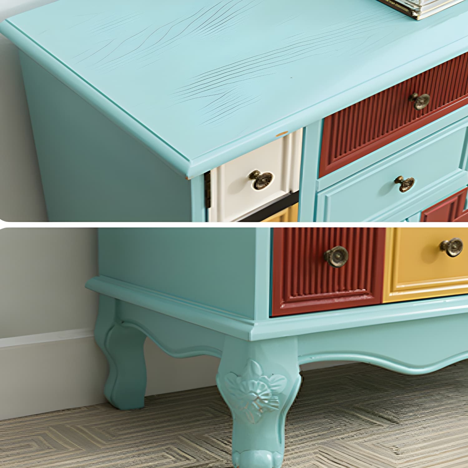 Industrial Painted Accent Cabinet with Drawers Solid Wood Chest thumbnail 23