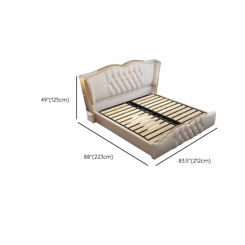 Beige Luxurious Solid Color Storage Bed/Platform Bed with Pine Wood Frame and Button-tufted Design for Living Room thumbnail 9