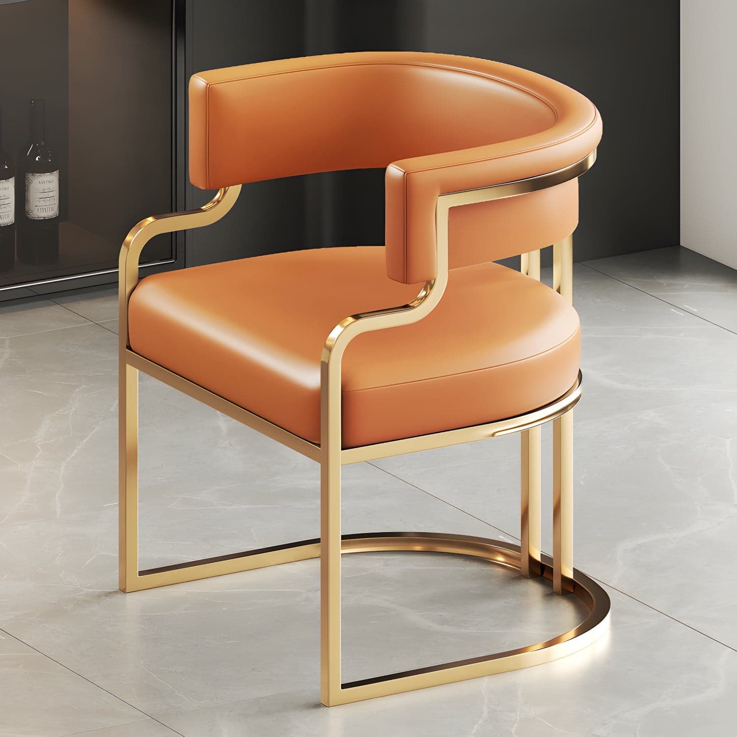 Faux Leather Dining Chairs Glam Style Open Back Armless Chair for Dining Room thumbnail 10