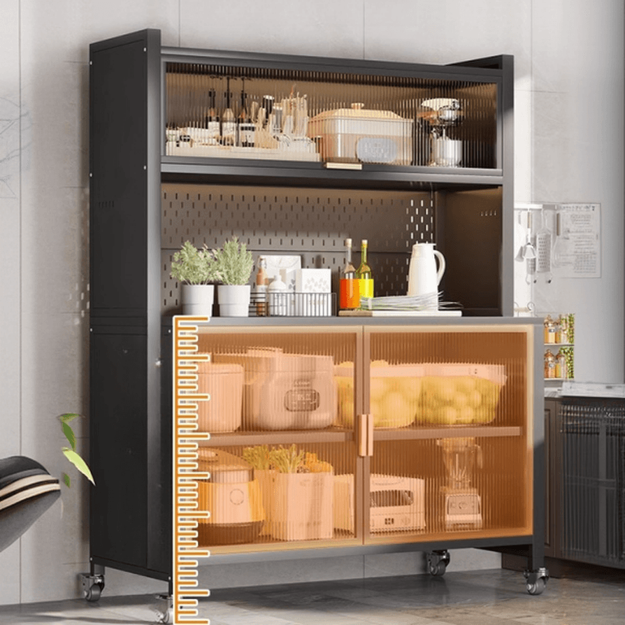 Narrow Steel Countertop Sideboard with Wheels, Cupboard, Changeable Shelf, and 3/4 Doors thumbnail 4