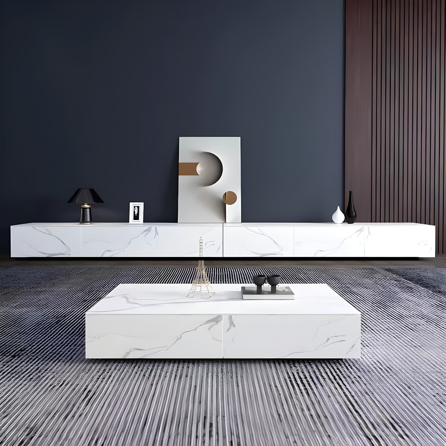 Stone TV Stand Console in Solid Wood with Storage Drawers Contemporary thumbnail 4