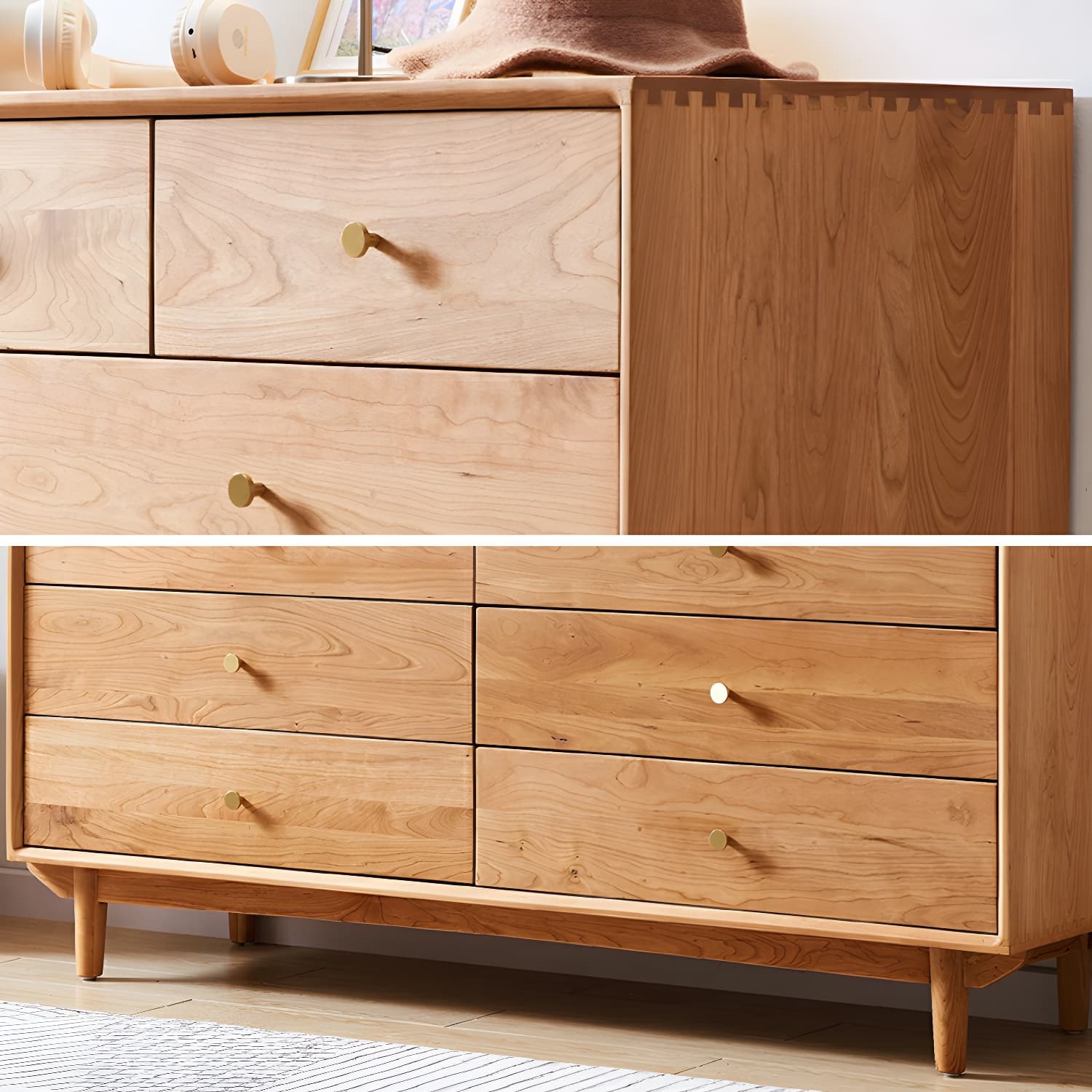 Modern Brown Wood Dresser with Drawers and Gold Metal Handles thumbnail 7
