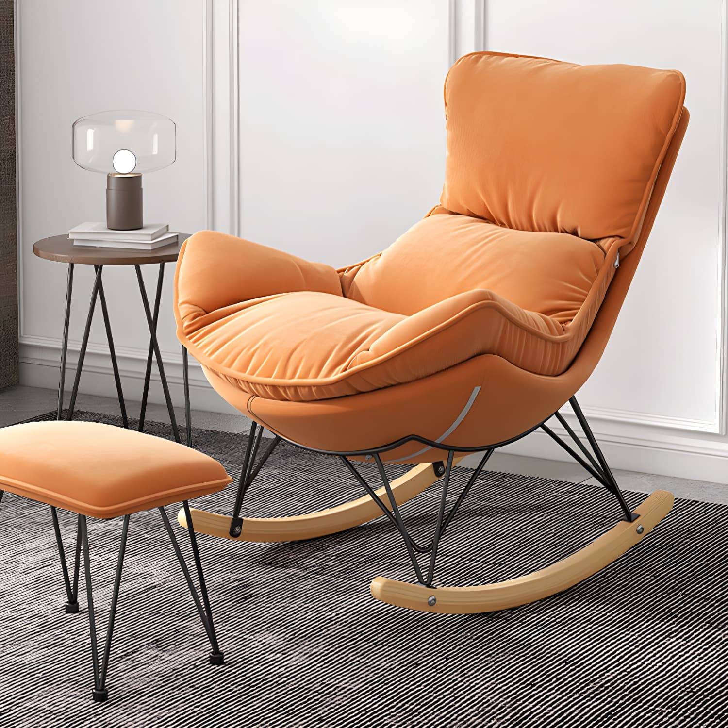 Simple Faux Leather Rocker Chair Plain Rocking Chair with Removable Cushions thumbnail 17
