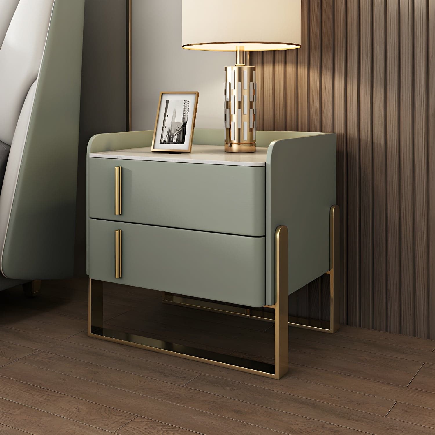 Glam Nightstand with 2 Drawer 20-inch Tall Leather Night Table thumbnail 10