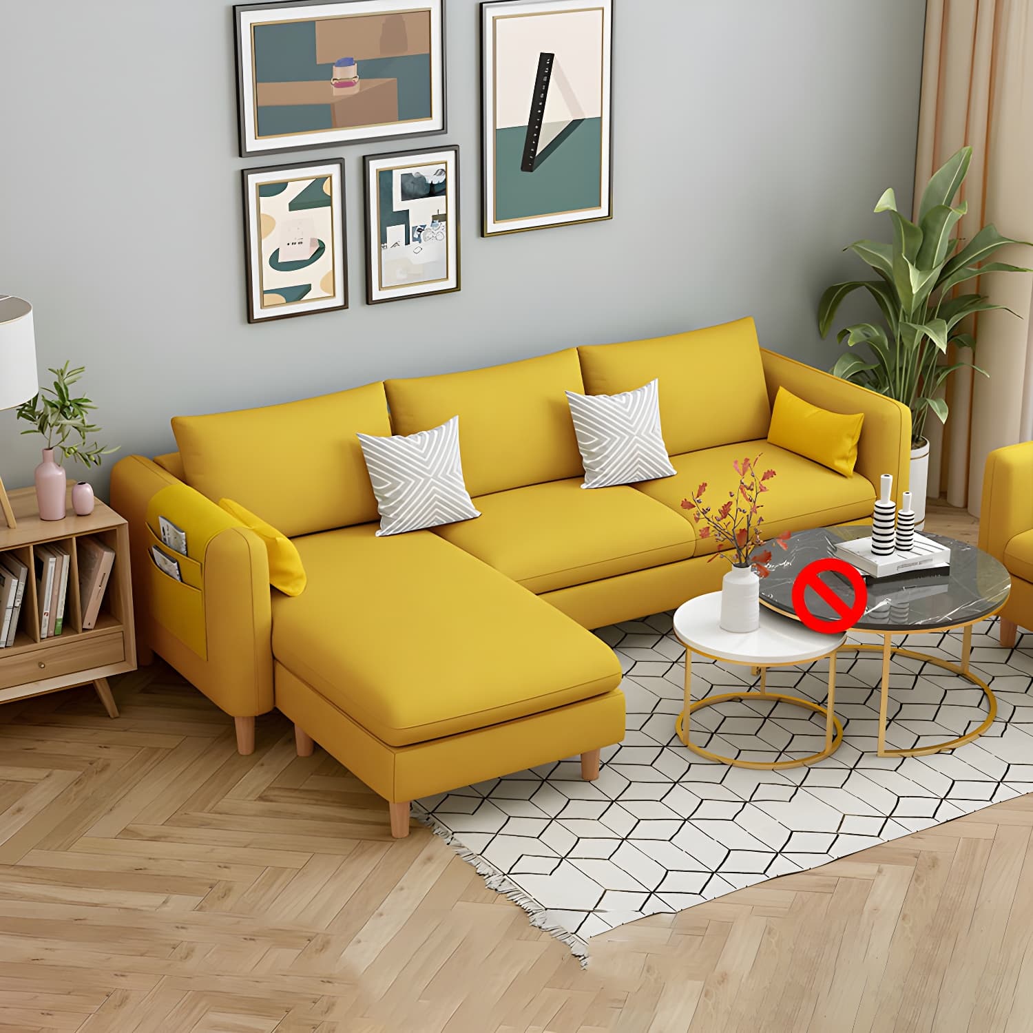 Modern Wooden Frame L-Shaped Sectional Sofa Chaise in Small Size with Storage Included thumbnail 6