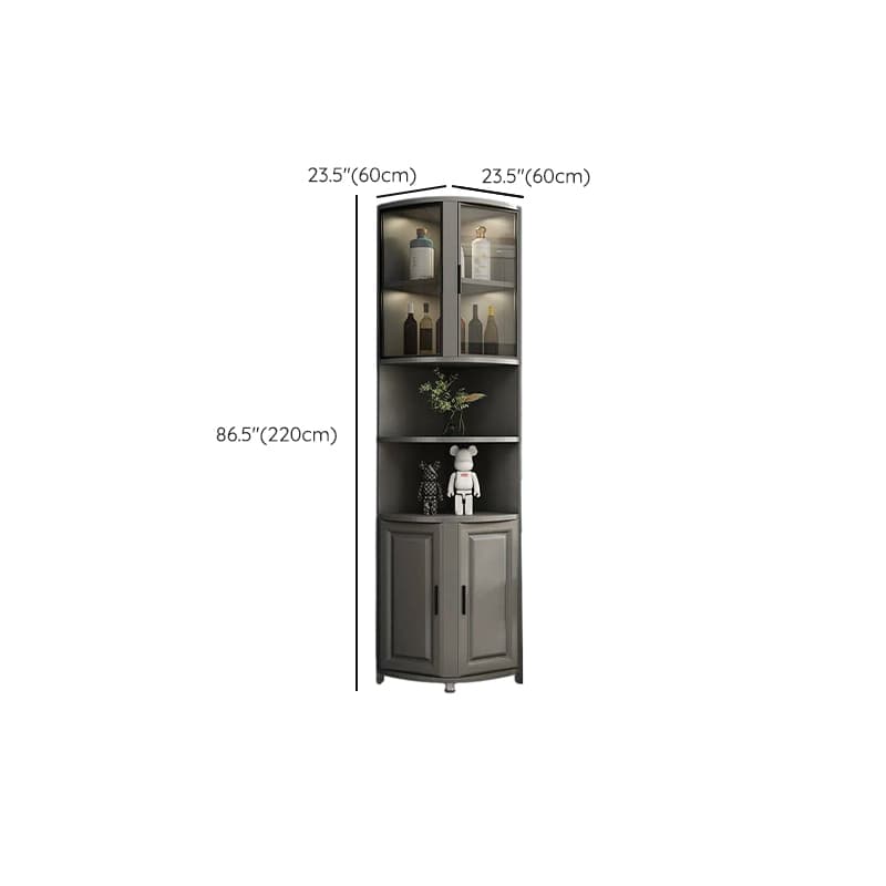 Modern Grey Corner Accent Cabinet with Gold Metal Base and Glass Doors thumbnail 22