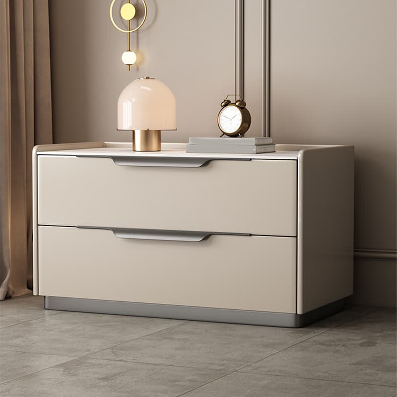 Modern Wooden Nightstand with 2 Drawers in Low Height - Stone Countertop Included thumbnail 5