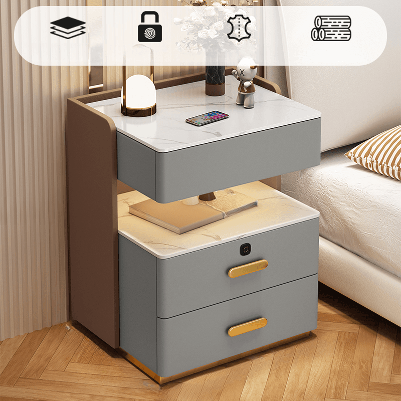 Minimalist Sintered Stone Drawer Storage Nightstand with Illumination Light thumbnail 5