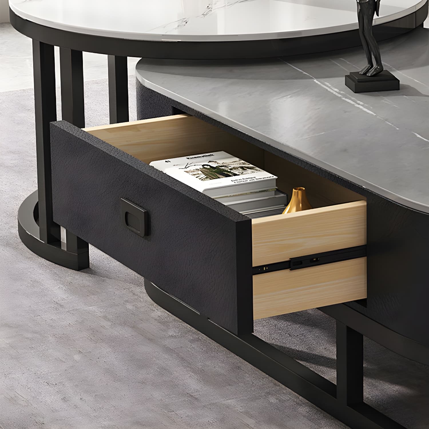Slate Coffee Table Oval Nesting Coffee Table Set with Metal Legs thumbnail 14