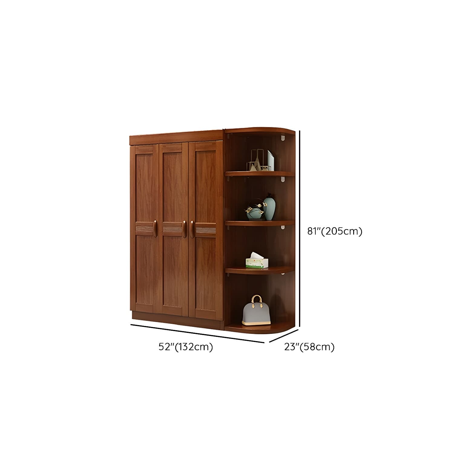 Wood Brown Rustic Wardrobe Armoire with Drawers & Shelves, Walnut Finish thumbnail 19