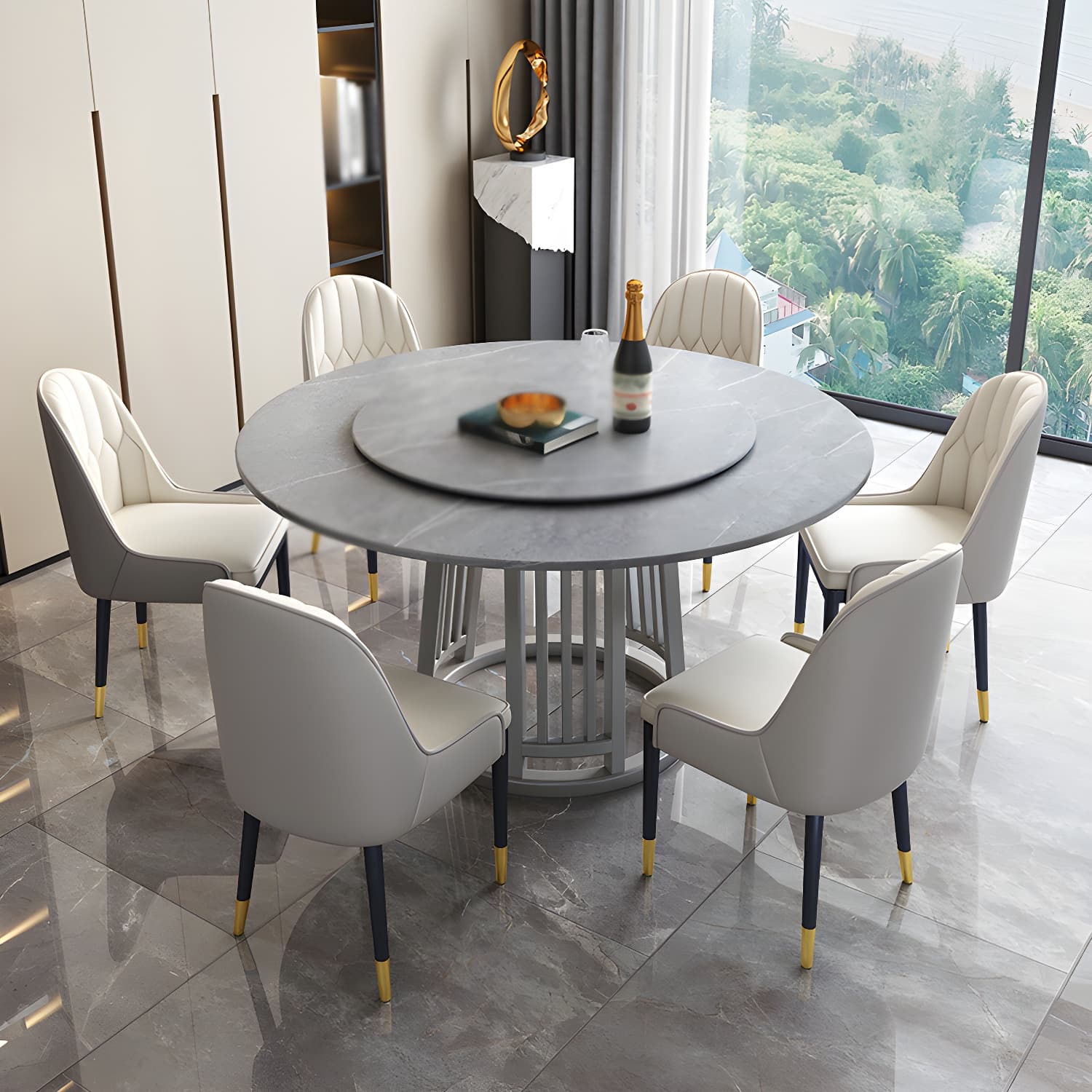 Modern 1/2/7 Pieces Dining Set Round Sintered Stone Dining Table for Dining Room thumbnail 4