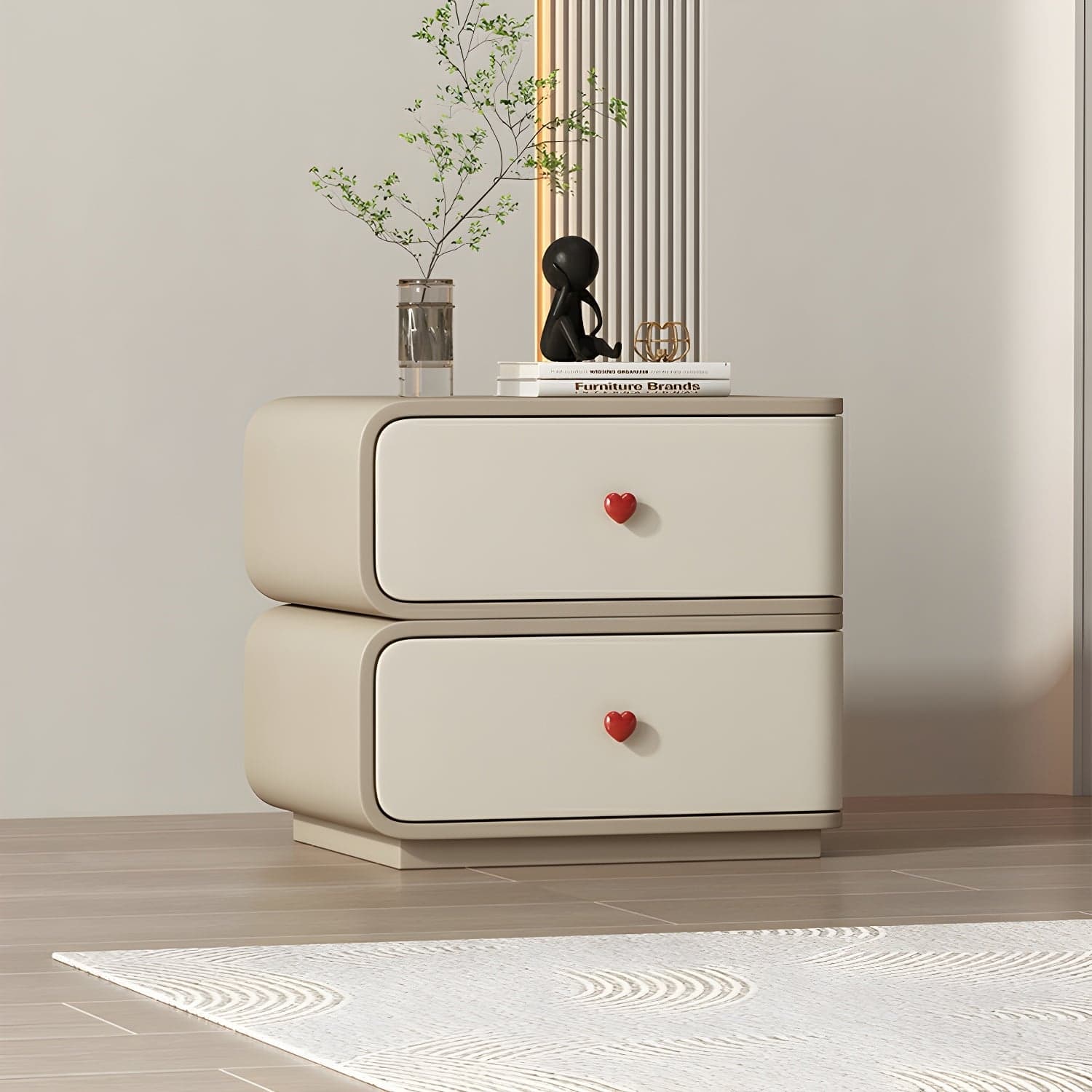 Contemporary Solid Wood Frame Nightstand with Microfiber Leather Silent Slide Two Drawers thumbnail 3