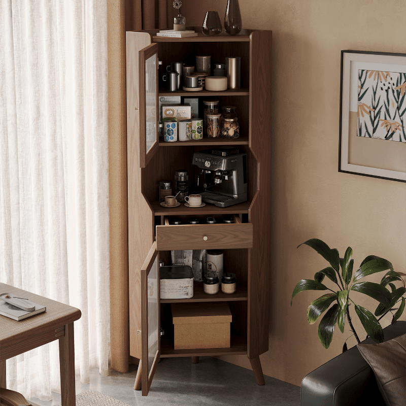 Accent Cabinet with 1 Drawer, 2 Cabinets, Glazed Door, Adjustable Shelf, Cabinet Knobs, Sepia/Wood Color Top, and Stain Resistant Finish thumbnail 4