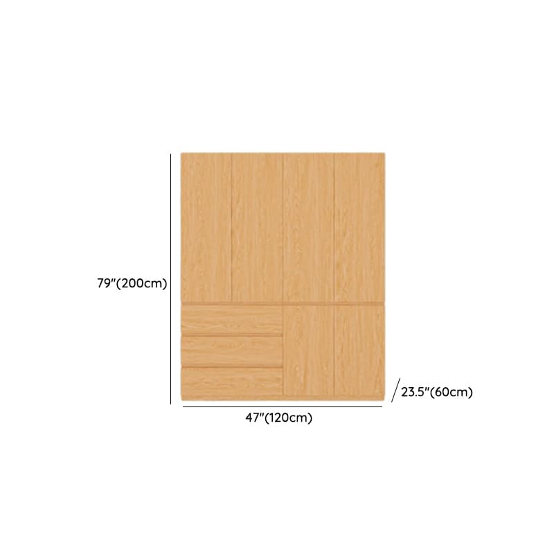 Casual Natural Finish Wood Wardrobe Closet with Soft Close Drawer, Door, Interior Shelves, and Hanging Rod thumbnail 5