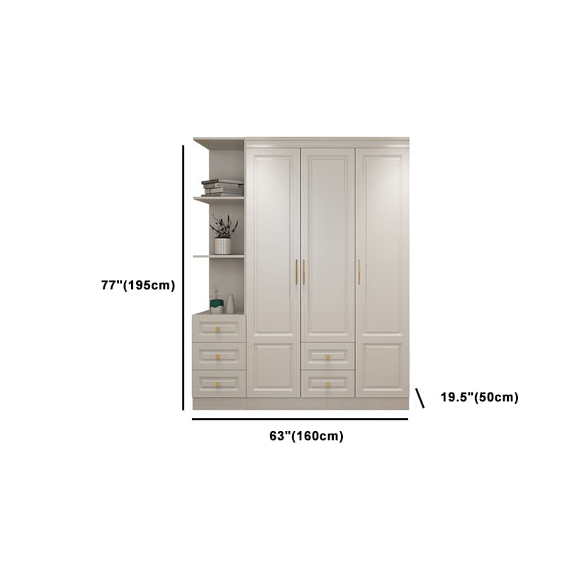 Art Deco Chalk Manufactured Wood Free Standing Interior Shelves Wardrobe with Soft Close Drawer and Hanging Rod thumbnail 23
