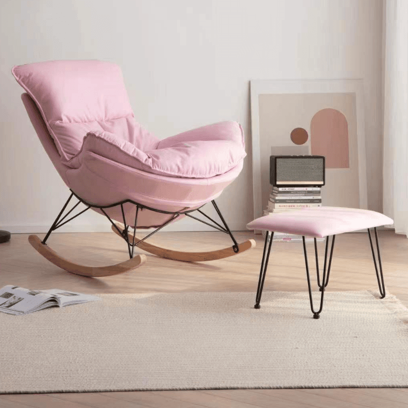 2-piece Stain Resistant Padded Rocking Accent Chair in Apricot Color with Footstool and Lumber Base in a Simple Style thumbnail 9