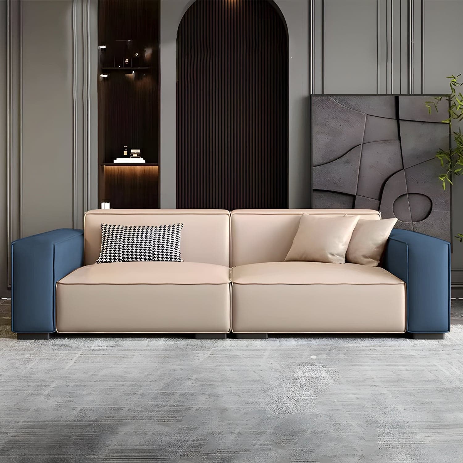 Extra Long Modern Wood Sofa with Stain Resistant Fabric and Seat for 5 People thumbnail 16