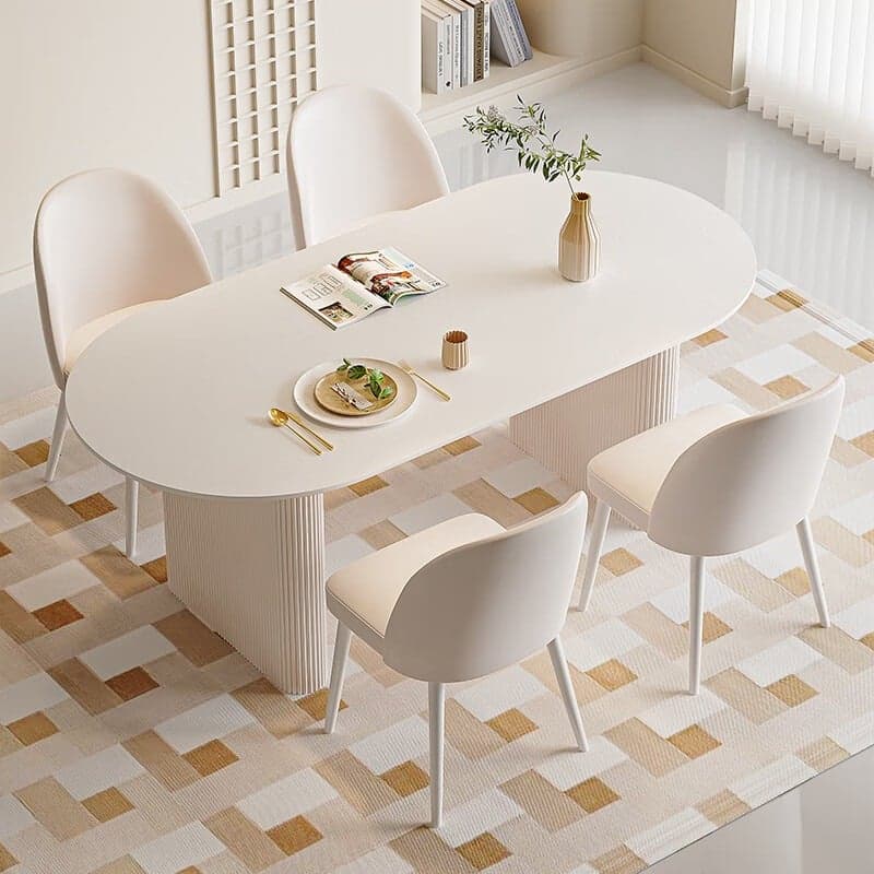 Oval Dining Table Set with Two-sided Pedestal, Enclosed Back, Fixed Table, Padded Chair, 5-piece in White thumbnail 1