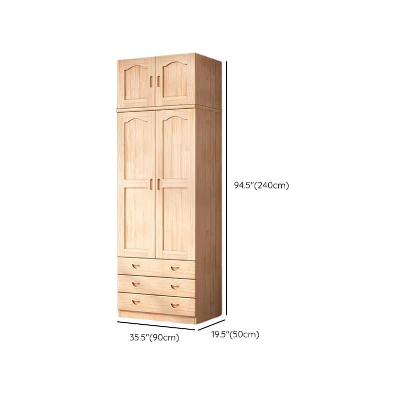 Natural Finish Minimalist Pine Wood Cabinet Armoire with 3-Drawer, Interior Shelves, and Clothing Rod thumbnail 20