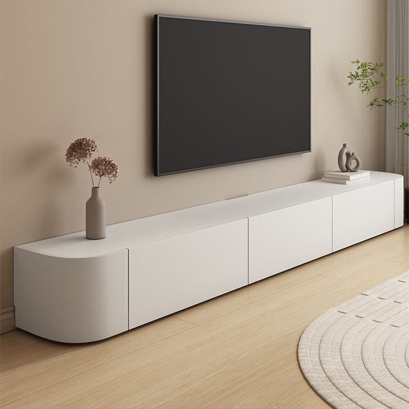 Modern White Long Over 67 inches TV Stand Featuring Without Legs Design and Self-Close Drawer Glides thumbnail 1