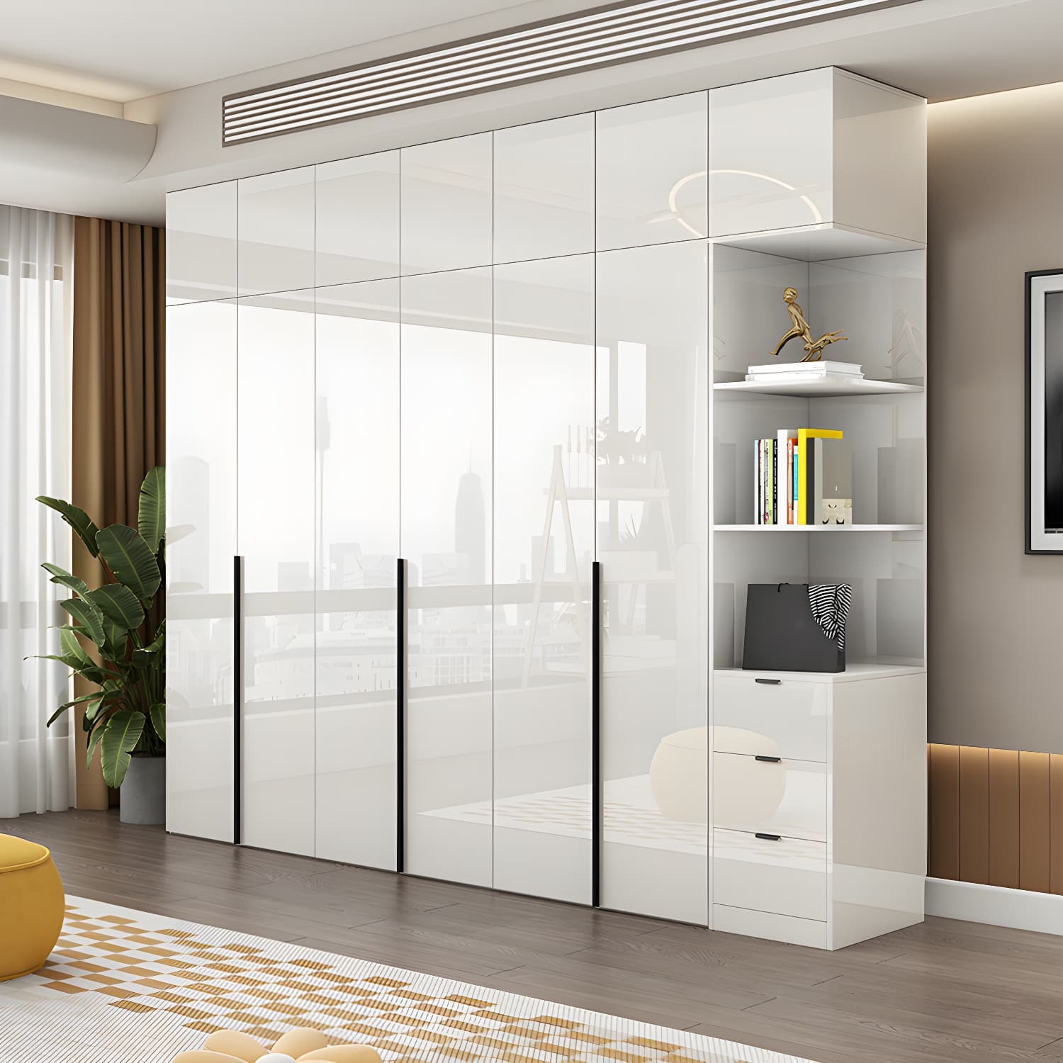 Hinged Wardrobe Armoire with Shelves White Wardrobe Closet for Home thumbnail 2