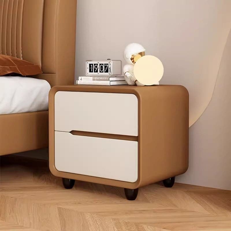 Organic Modern 2 Tiers Nightstand With Drawer Organization Featuring Pleather Countertop thumbnail 8