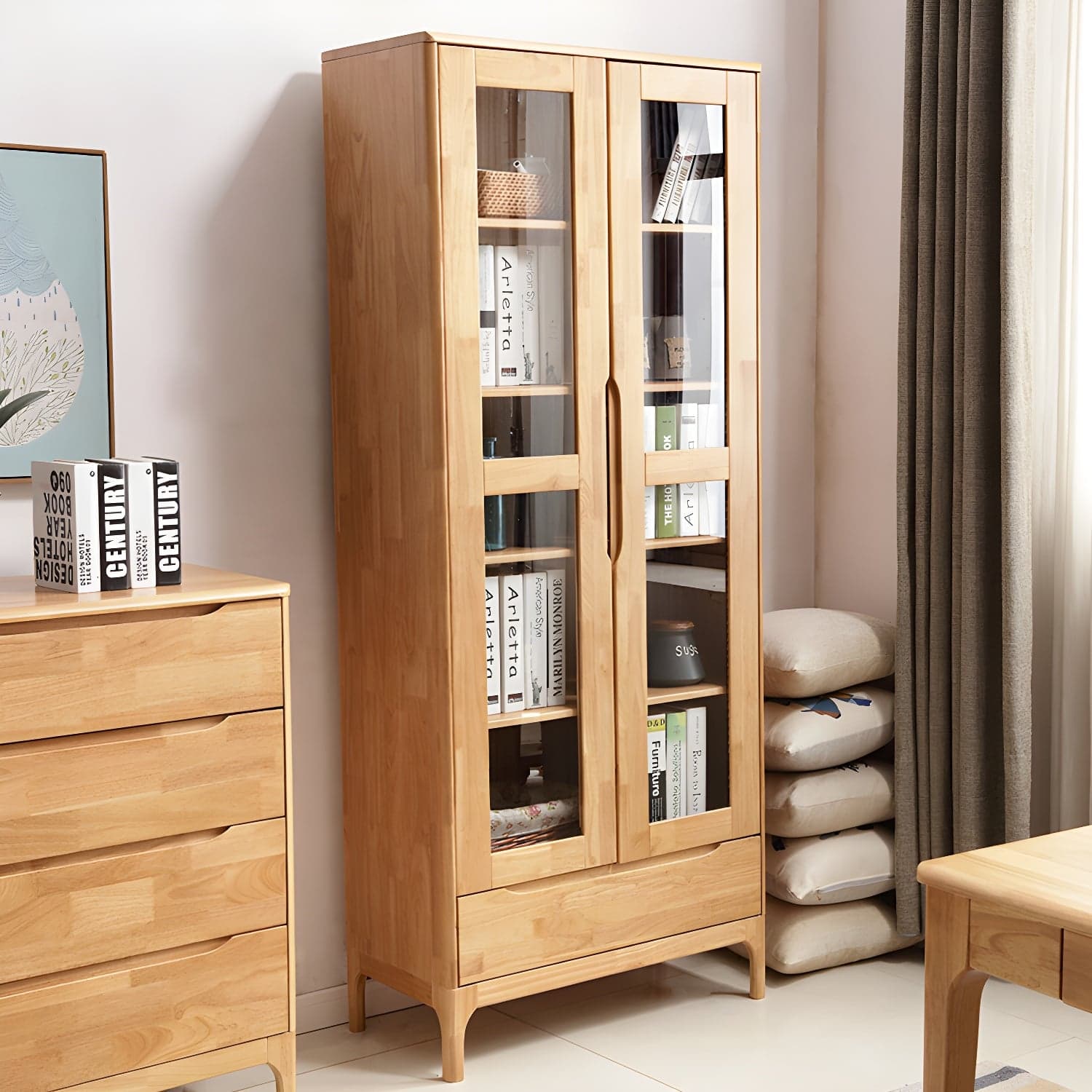 Glass Door Accent Cabinet 76.77" Tall Wood Cabinet with Drawers thumbnail 10