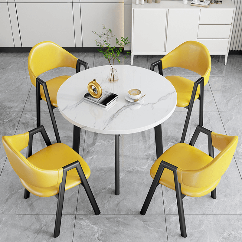 Dining Table Set with Rounded Shape and Padded Chair Back, Featuring Armrest and White Separable Table Top thumbnail 17