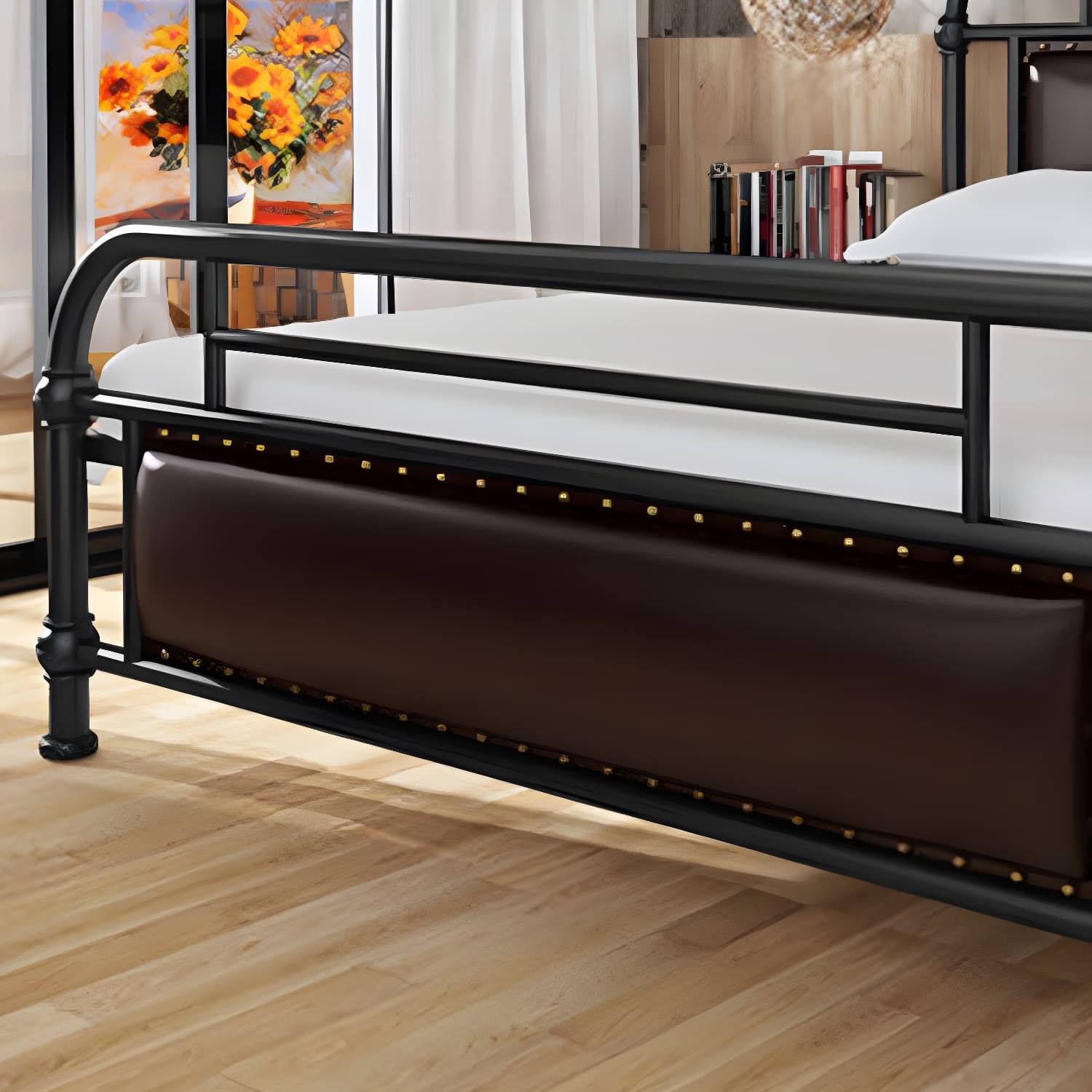 Industrial Nailhead Upholstered Bed Frame Metal 43.3" Tall Bed thumbnail 8