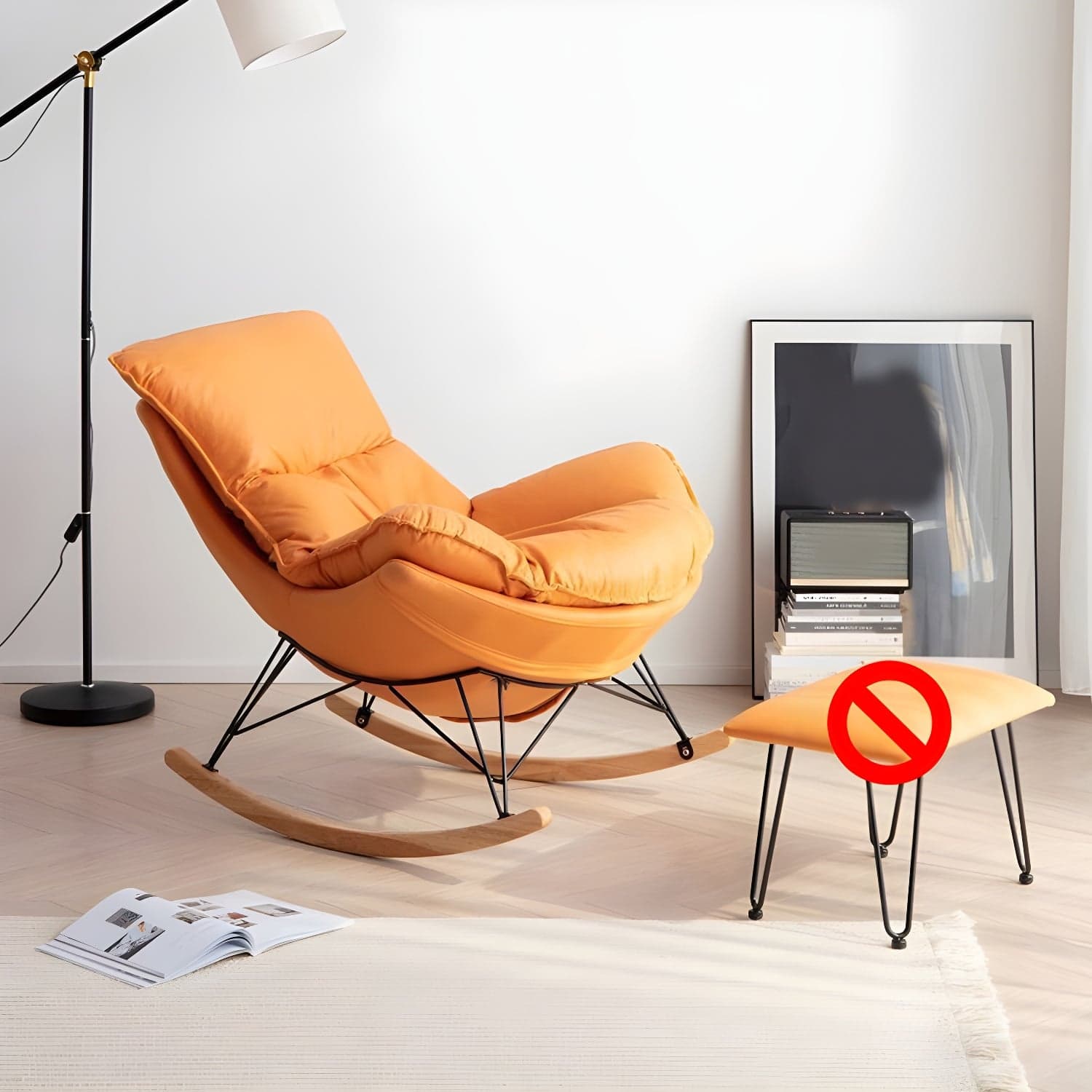 Simple Faux Leather Rocker Chair Plain Rocking Chair with Removable Cushions thumbnail 5