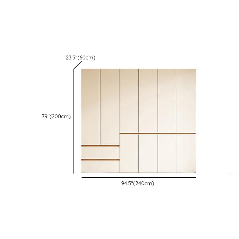 White Minimalist Manufactured Wood Wardrobe Closet with 2 Drawers, Soft Close Door, Interior Shelves, and Clothing Rod thumbnail 16