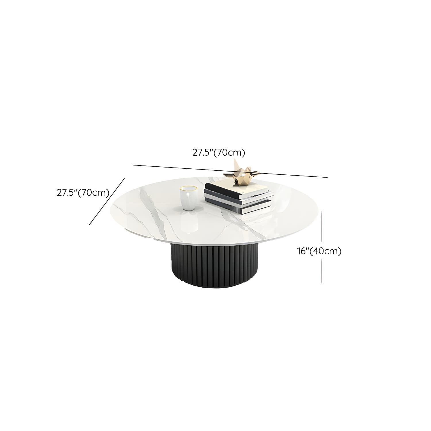 Set of Two Modern Round Black Coffee Tables with White Stone Tops and Iron Pedestal Bases thumbnail 11