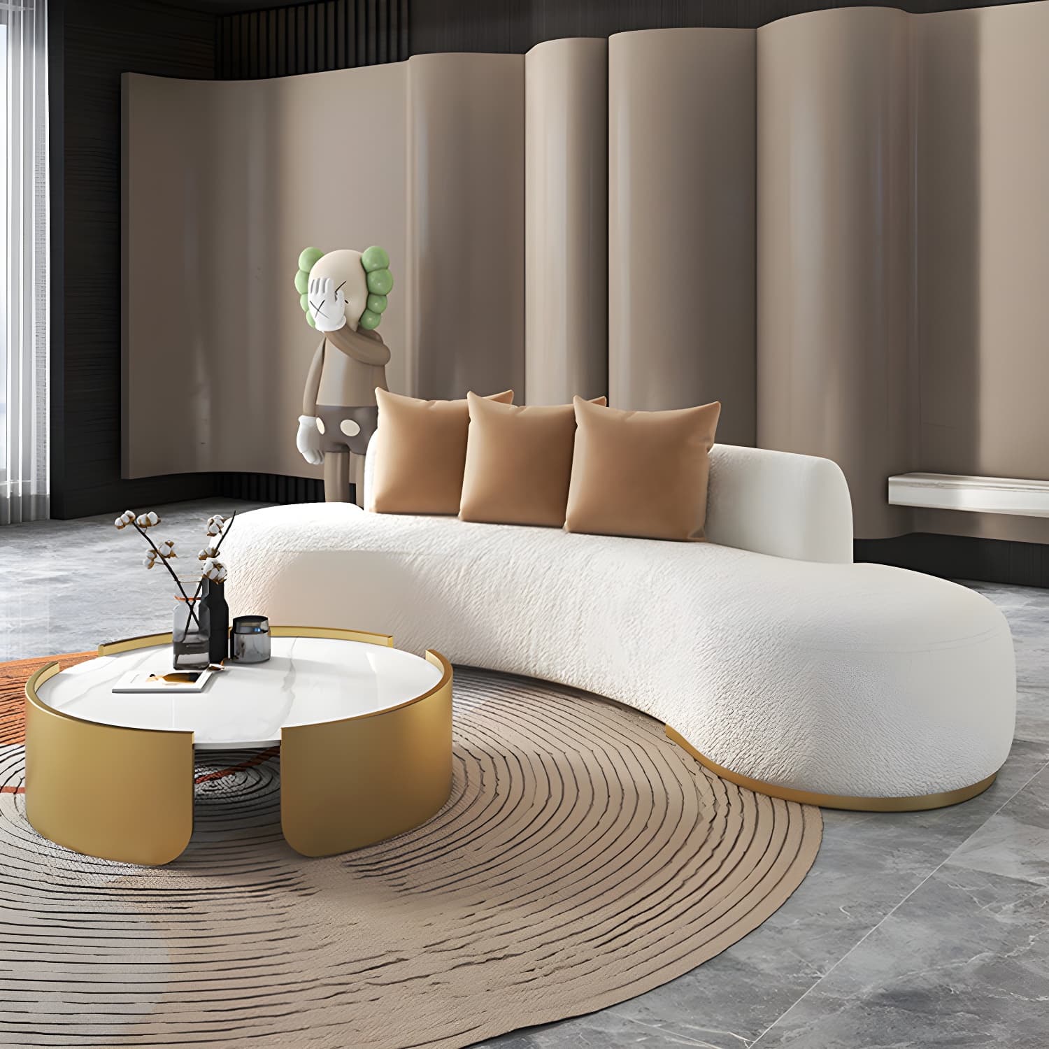 Contemporary Curved Sofa with Tight Back Standard Armless Sofa for Living Room thumbnail 1